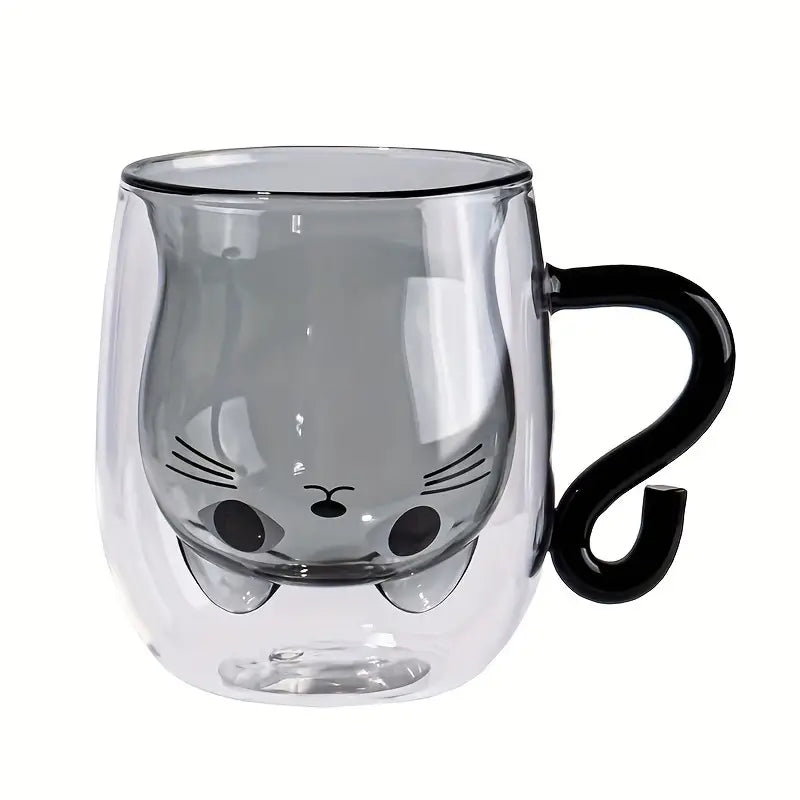 Curl-Up Cat Mug - Black Tail Handle (Glass)