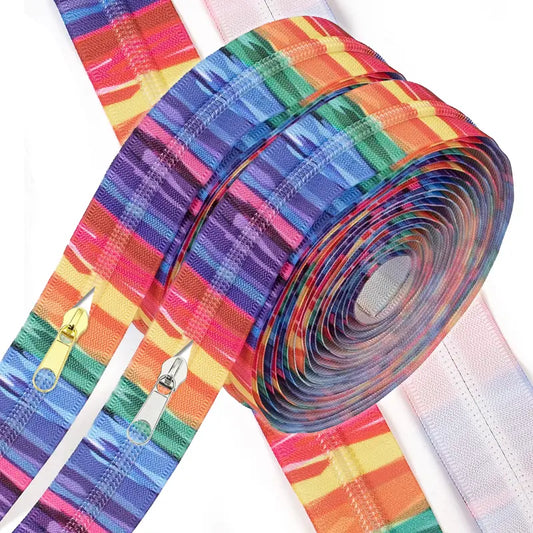 Zipper Set Nylon #5 - Rainbow Wave (4.9 Yards & BONUS 10 Pulls)