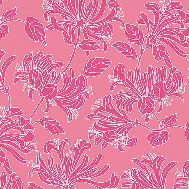 Hummingbirds & Honeysuckle - 13215-22 in Rose - Jackie Robinson - Benartex