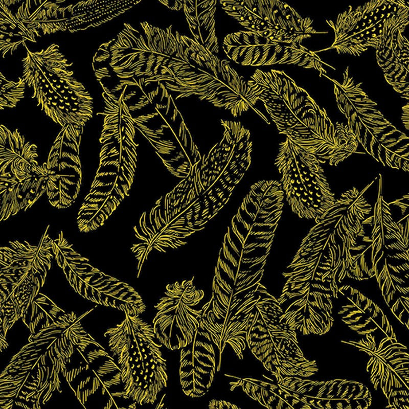 Gilded Feathers - 14034M-12 in Black/Gold Metallic - Benartex