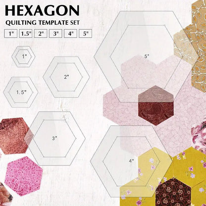 Basic Hexagon Quilting Template Kit with 1/4 Seam Allowance (6pc) - Essential Notions