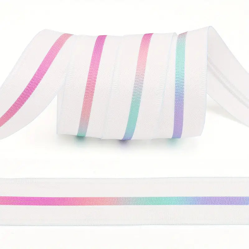 Zipper Set Nylon #5 - Rainbow Zippy White (4.9 Yards & BONUS 10 Pulls) - Essential Notions