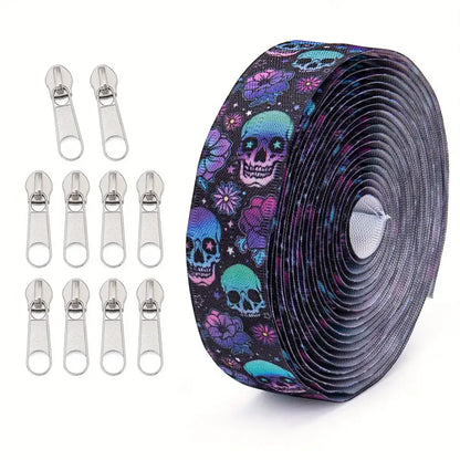 Zipper Set Nylon #5 - Gothic Skulls (4.9 Yards & BONUS 10 Pulls)