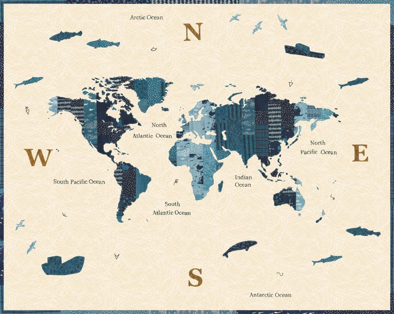 Longshore - Panel World Map in Flag - Janet Clare - Moda