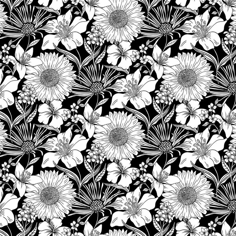 Ebony & Ivory - Supersize Flora in Black - Northcott (Pre-order: Jan 2025)