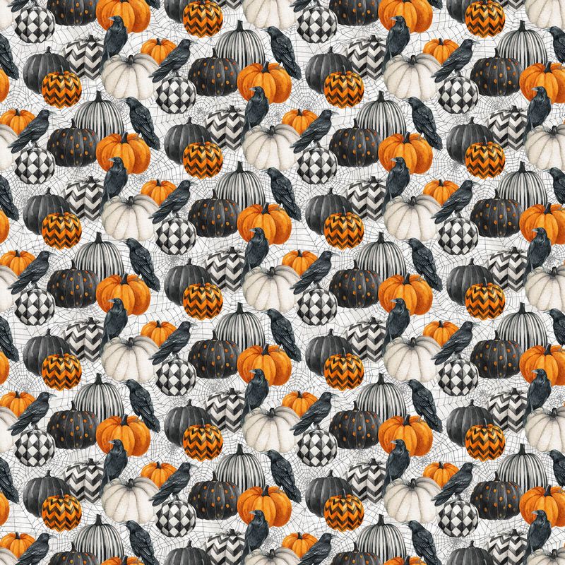 Spellbound - Pumpkins & Crows in White Multi - Deborah Edwards - Northcott (Pre-order: May 2025)