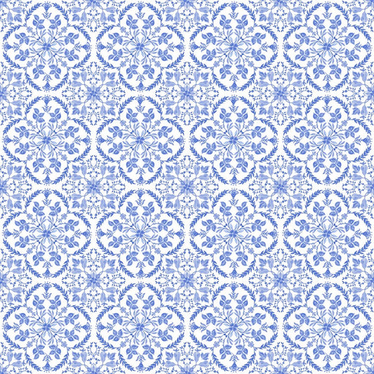 Delft Dynasty - Tile in White/Blue - Northcott (Pre-order: Sept 2025)