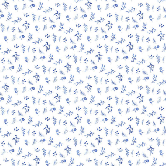 Delft Dynasty - Flower Toss in White/Blue - Northcott (Pre-order: Sept 2025)