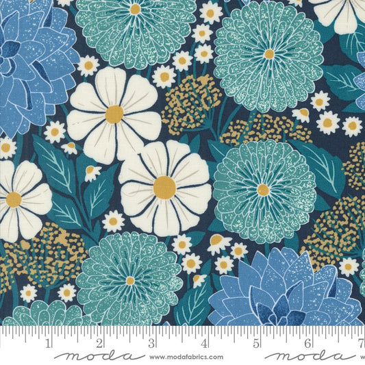 Field of Flowers - Dahlias & Zinnias in Navy - Katharine Watson - Moda (Pre-order Oct 2024)