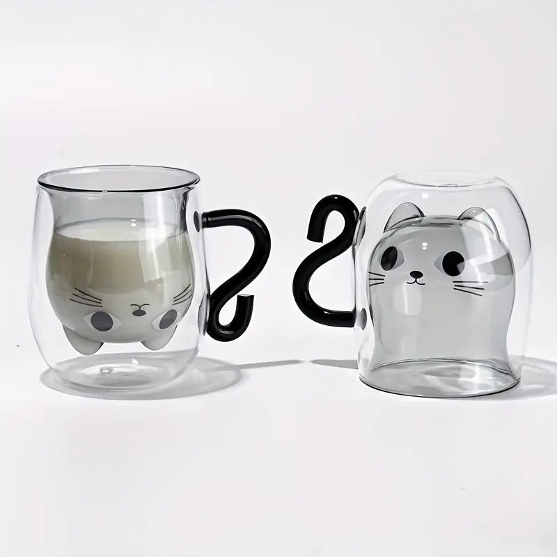 Curl-Up Cat Mug - Black Tail Handle (Glass)