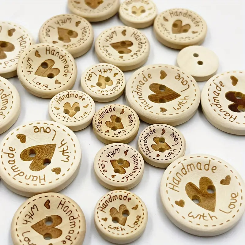 Handmade with Love Wooden Buttons (0.59" to 0.98") 10pc