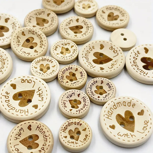 Handmade with Love Wooden Buttons (0.59" to 0.98") 10pc