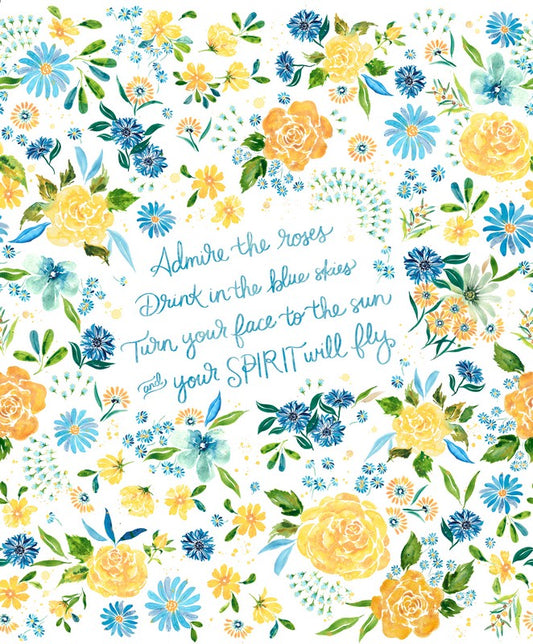 Sunshine & Blue Skies - Admire The Roses PANEL in Cloud - Create Joy Project - Moda