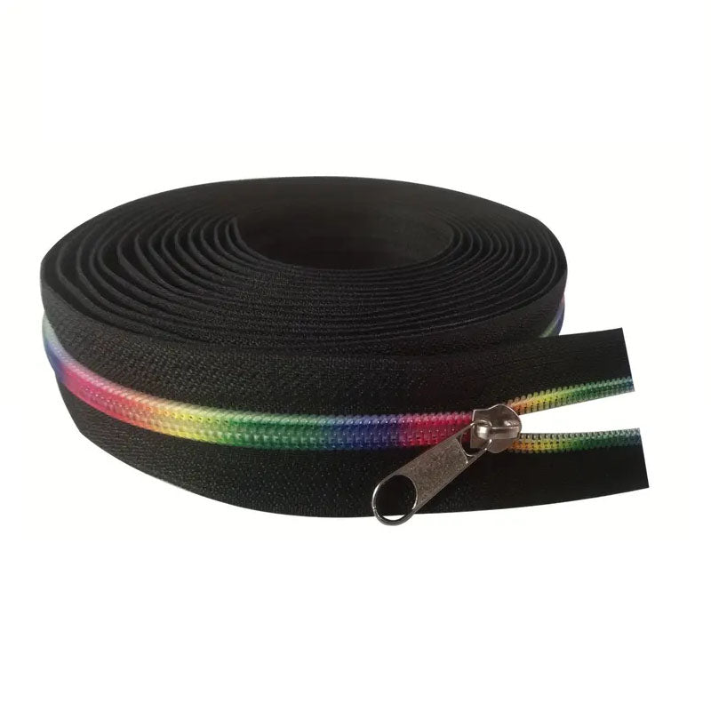 Zipper Set Nylon #5 - Rainbow Black (4.9 Yards & BONUS 5 Pulls)