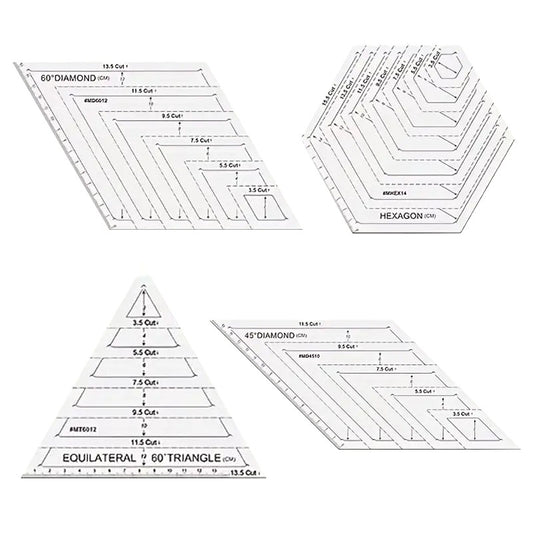 Basic Quilt Rulers Diamond Triangle Hexagon (4 Piece Set) - Essential Notions