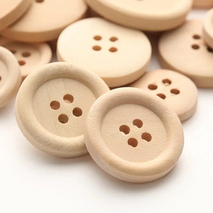 Natural Wooden Buttons 4 Hole (0.5" to 1") 10pc