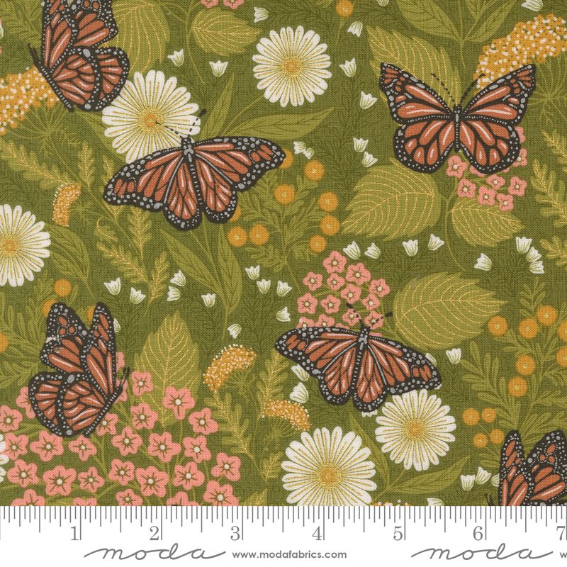 Bee Garden - Summer Butterfly in METALLIC Ivy - Gingiber - Moda (Pre-order Mar 2025)