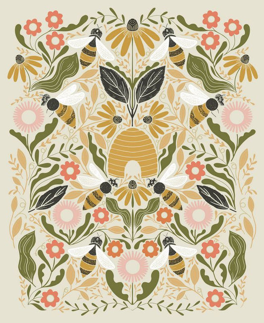 Bee Garden - Panel in METALLIC Porcelain - Gingiber - Moda (Pre-order: Apr 2025)