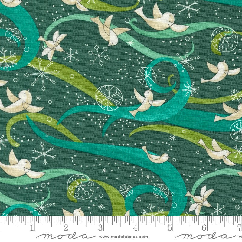 Winterly - Birds with Ribbons in Spruce - Robin Pickens - Moda