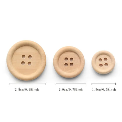 Natural Wooden Buttons 4 Hole (0.5" to 1") 10pc