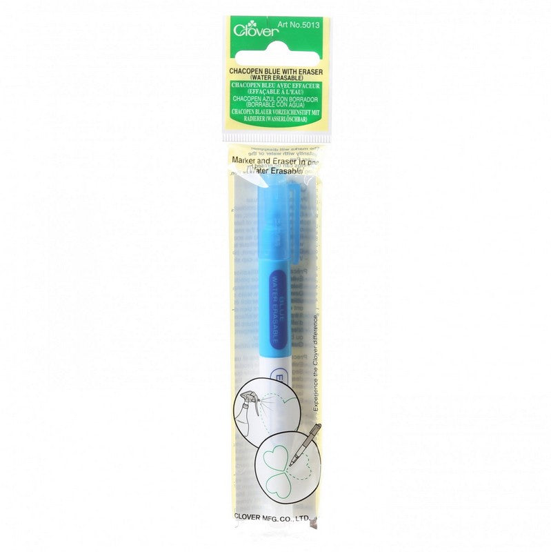 Clover - Chacopen Blue Water Soluble Dual Tip Pen With Eraser