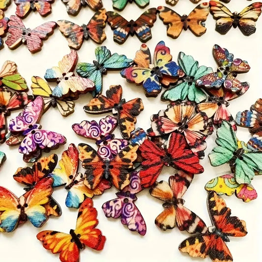 Boho Butterfly Wooden Buttons (0.98") 100pc