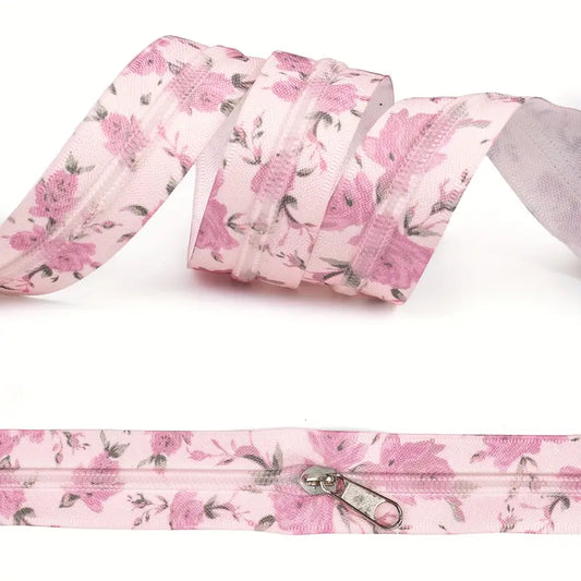 Zipper Set Nylon #5 - Pink Floral (3.3 Yards & BONUS 10 Pulls)