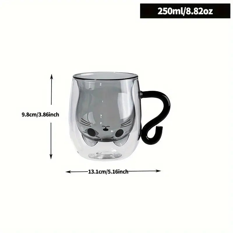 Curl-Up Cat Mug - Black Tail Handle (Glass)