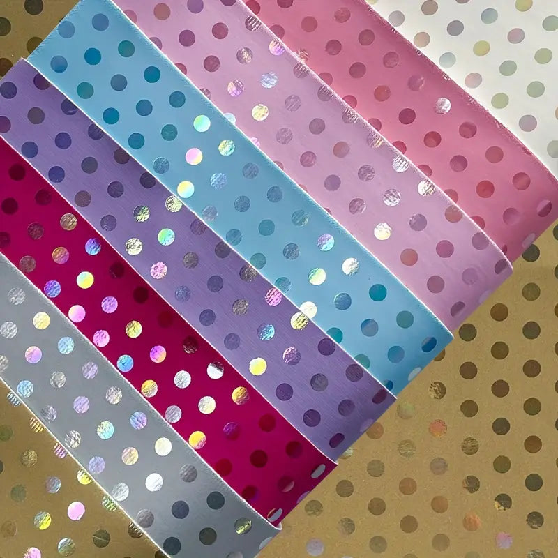 Faux Leather - Polka Dot Holographic (8pc) (8.2" x 11.8")