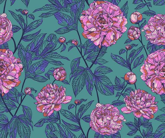 Indelible 108" Wide Back - Peony in Jade - Anna Maria Textiles (Northcott) (Pre-order: April 2025)