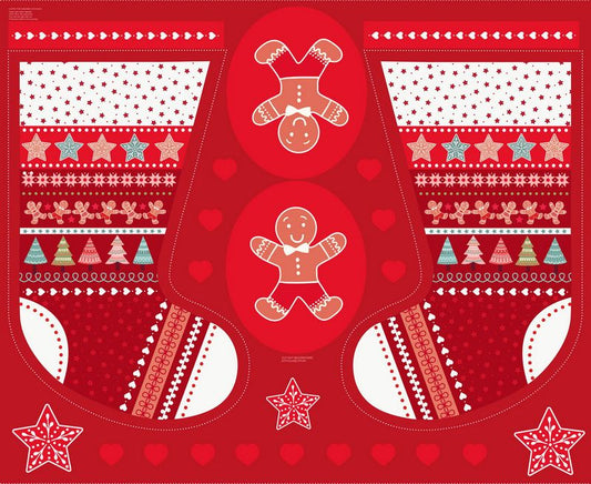 Gingerbread Season - STOCKING PANEL 683 in Red - Lewis & Irene