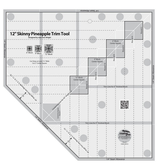 Creative Grids - 12" Skinny Pineapple Trim Tool Quilt Ruler (Pre-order: Oct 2024)