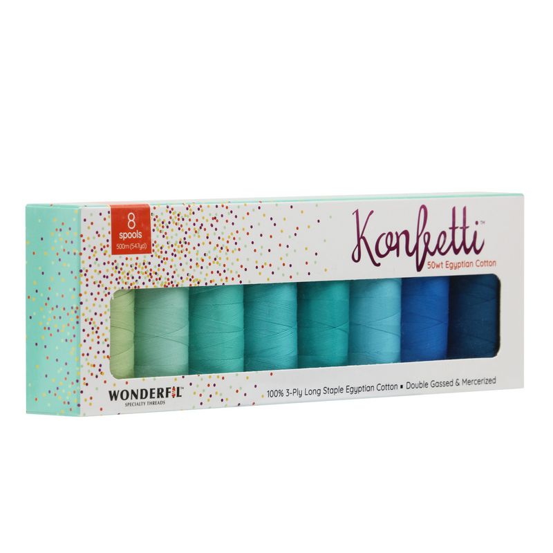 Konfetti 8 Pack - Crystal Lagoon - Cotton 50wt 547yd (500m) - WonderFil Specialty Threads