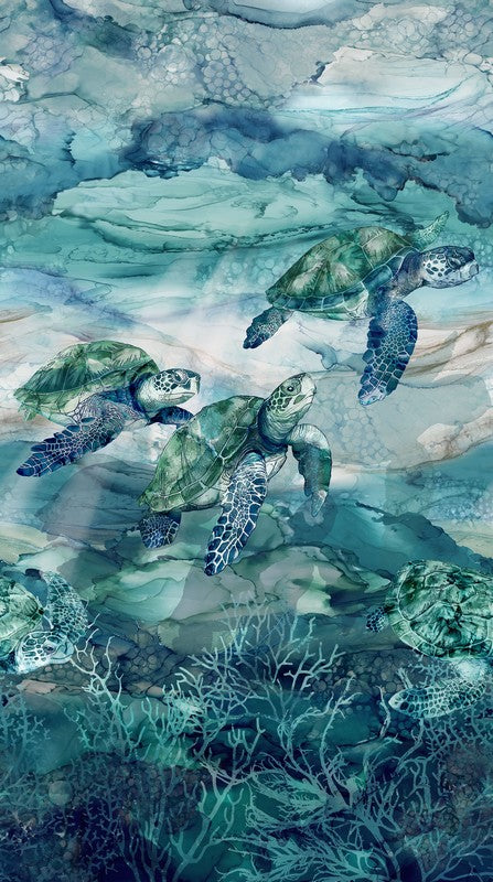 Sea Breeze - Turtle Panel in Blue Multi - Deborah Edwards & Melanie Samra - Northcott