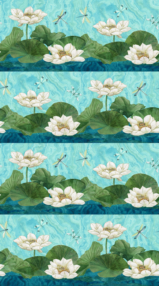 Tranquil Waters - Border Stripe Dark Blue Multi - Deborah Edwards - Northcott