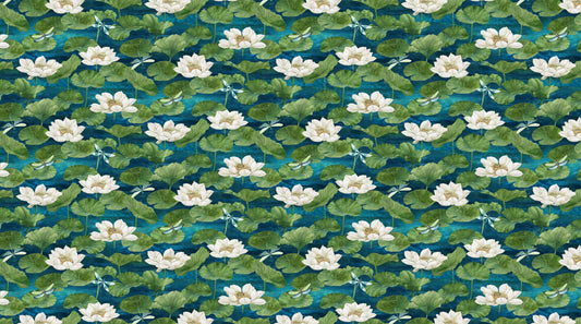 Tranquil Waters - Water Lilies Dark Blue Multi - Deborah Edwards - Northcott