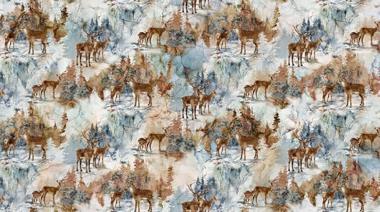 Highland View - Deer in White Multi - Deborah Edwards & Melanie Samra - Northcott (Pre-order: Apr 2025)