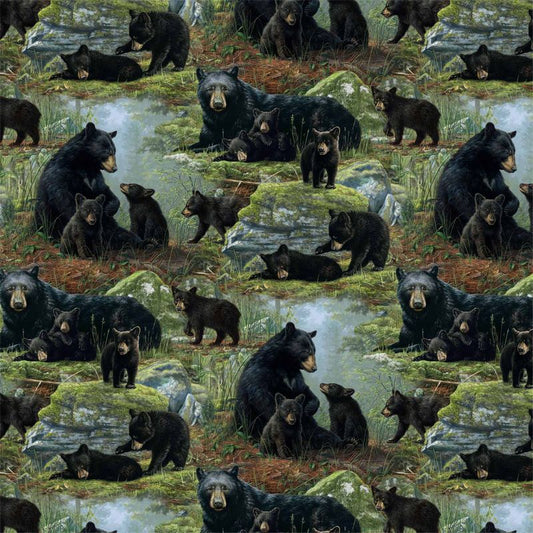 Bear's Den - Bear Scenic in Black Multi - Hautman Brothers Wildlife Art - Northcott