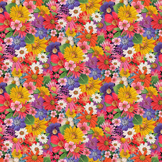 Hide and Seek - Large Floral in Red Multi - Deborah Edwards - Northcott (Pre-order: Feb 2025)