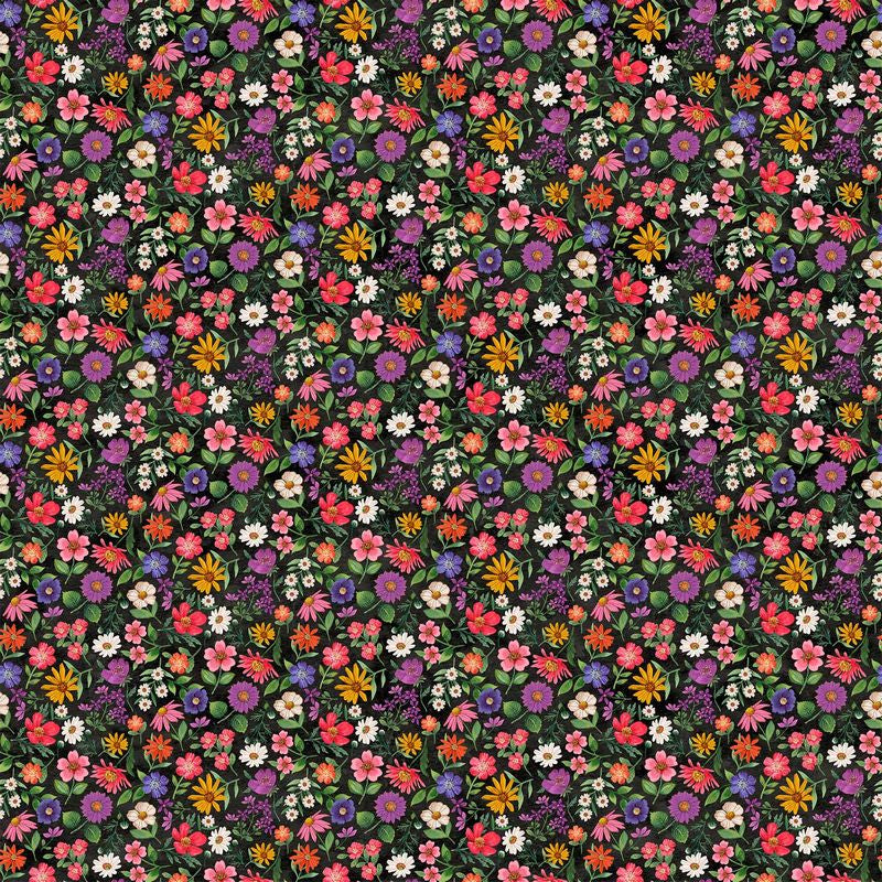 Hide and Seek - Small Floral in Black Multi - Deborah Edwards - Northcott (Pre-order: Feb 2025)