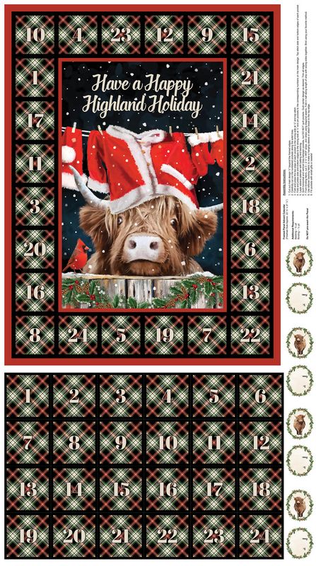 Highland Heart - Advent Calendar PANEL in Black Multi - Jason Kirk - Northcott (Pre-order: June 2025)