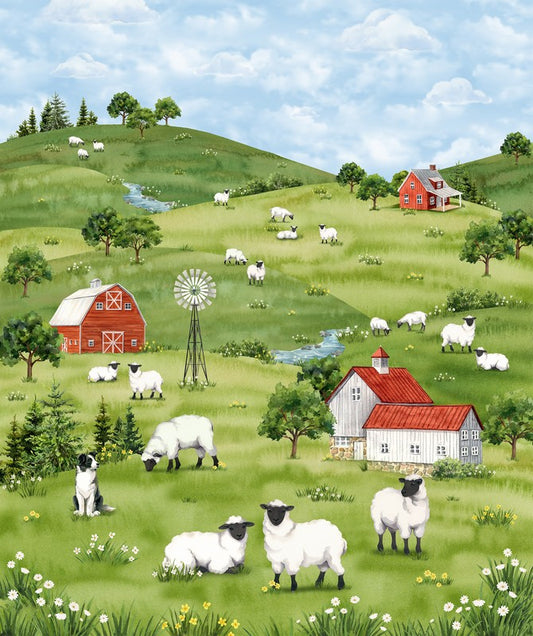 Counting Sheep - Panel in Green Multi - Deborah Edwards - Northcott (Pre-order: Nov 2025)