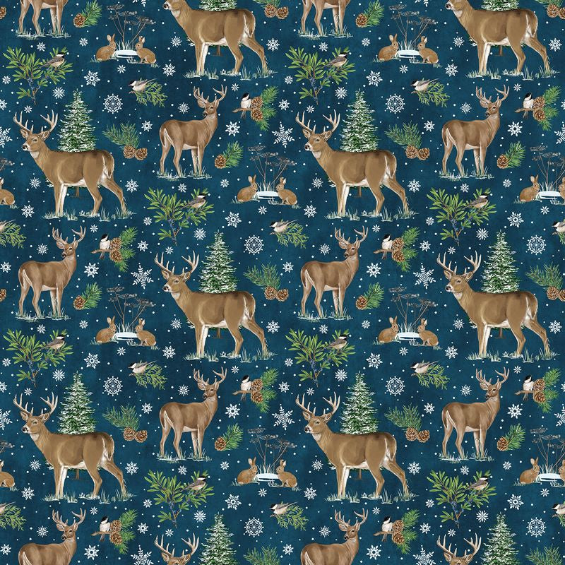 Woodland Woolies FLANNEL - Oh Deer in Navy Multi - Deborah Edwards - Northcott