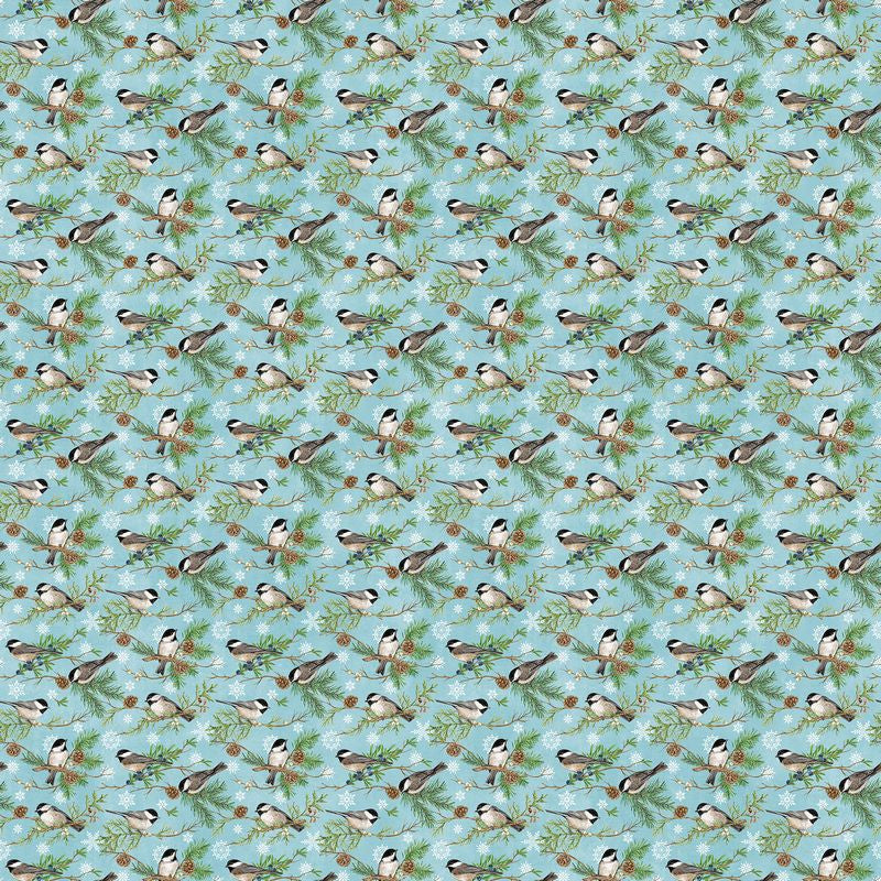 Woodland Woolies FLANNEL - Chickadees in Blue Multi - Deborah Edwards - Northcott