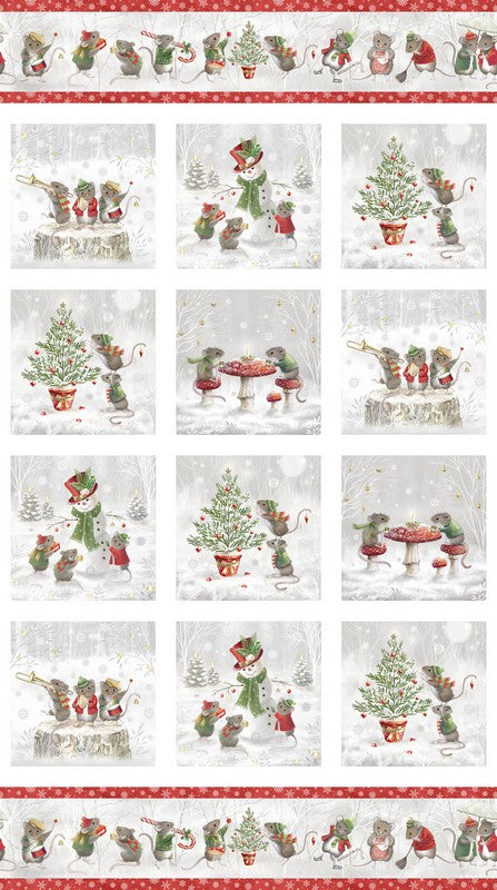 A Christmas Mouse FLANNEL - Blocks in White Multi - Sarah Summers - Northcott (Pre-order: July 2025)