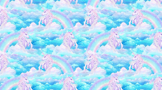 Sparkle Magic - GLITTER Unicorn Cloud in Blue Multi - Deborah Edwards - Northcott