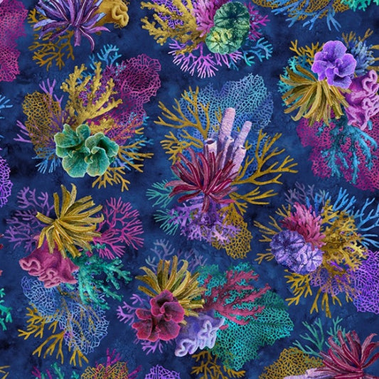 Tides of Color - Coral Bouquet in Cobalt - Hoffman Fabrics