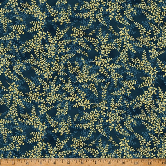 Blue Jay Song - Navy Gold Metallic W5357-19G - Hoffman Fabrics