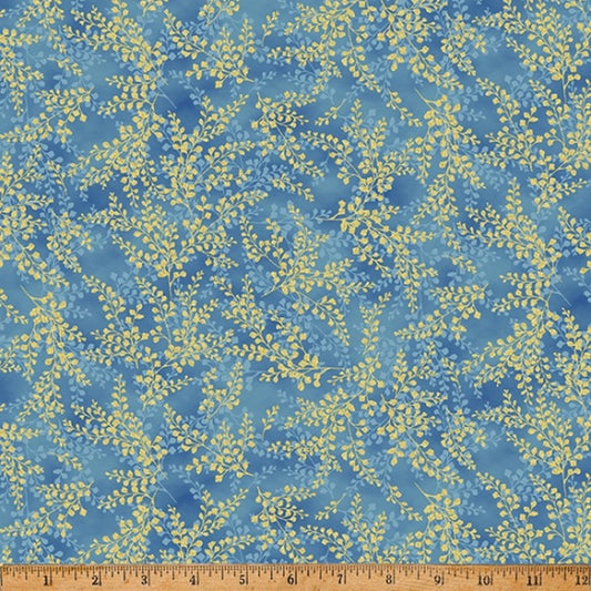 Blue Jay Song - Bluebird Gold Metallic W5367-301G - Hoffman Fabrics