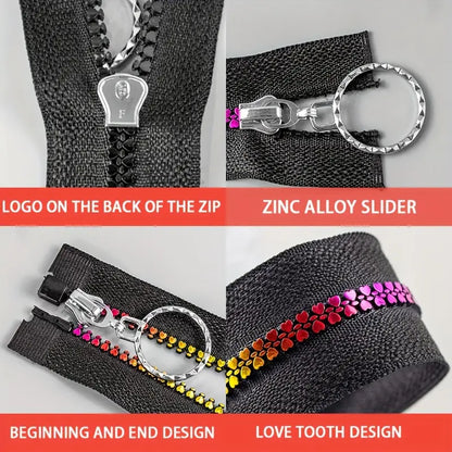 Rainbow Heart Zipper Nylon #5 - Black (20" with Alloy Pull)